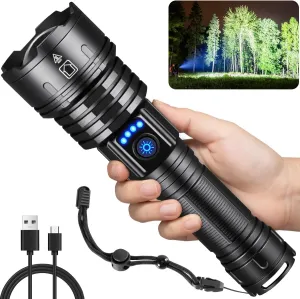 Flashlights High Lumens Rechargeable, Super Bright Flashlight, Adjustable Tactical Flashlight, 5Mode Flash Light High Powered, Waterproof LED Flashlight for Camping, Hiking, Home, Emergencies
