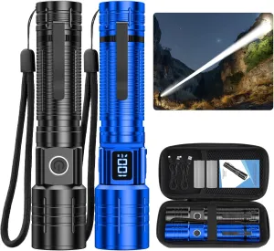 Flashlights High Lumens Rechargeable Super Bright LED Flashlight with Dimmable, Zoomable Beam Tactical Flash Lights Small Powerful Waterproof Flashlight for Camping Emergencies