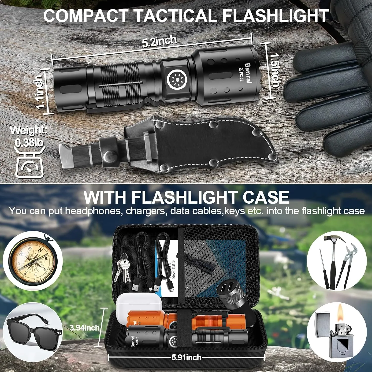 Flashlights High Lumens Rechargeable, Super Bright Long Range Small Powerful Flashlight, 6 Modes LED Tactical Pocket Waterproof Flash Light for Camping (2, Black/Orange)