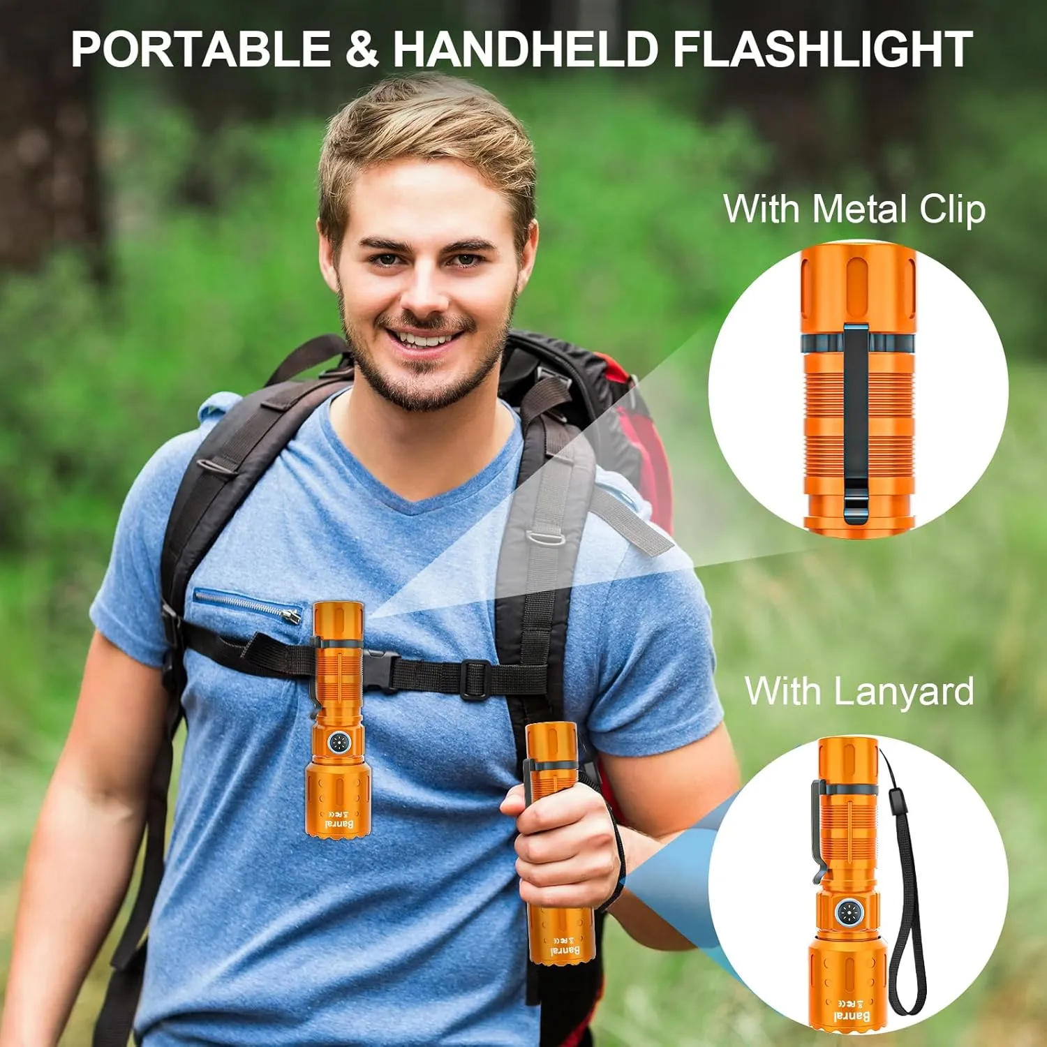 Flashlights High Lumens Rechargeable, Super Bright Long Range Small Powerful Flashlight, 6 Modes LED Tactical Pocket Waterproof Flash Light for Camping (2, Black/Orange)
