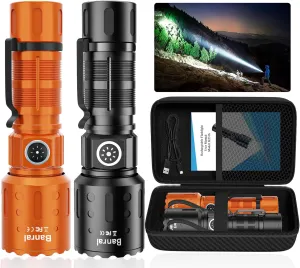 Flashlights High Lumens Rechargeable, Super Bright Long Range Small Powerful Flashlight, 6 Modes LED Tactical Pocket Waterproof Flash Light for Camping (2, Black/Orange)