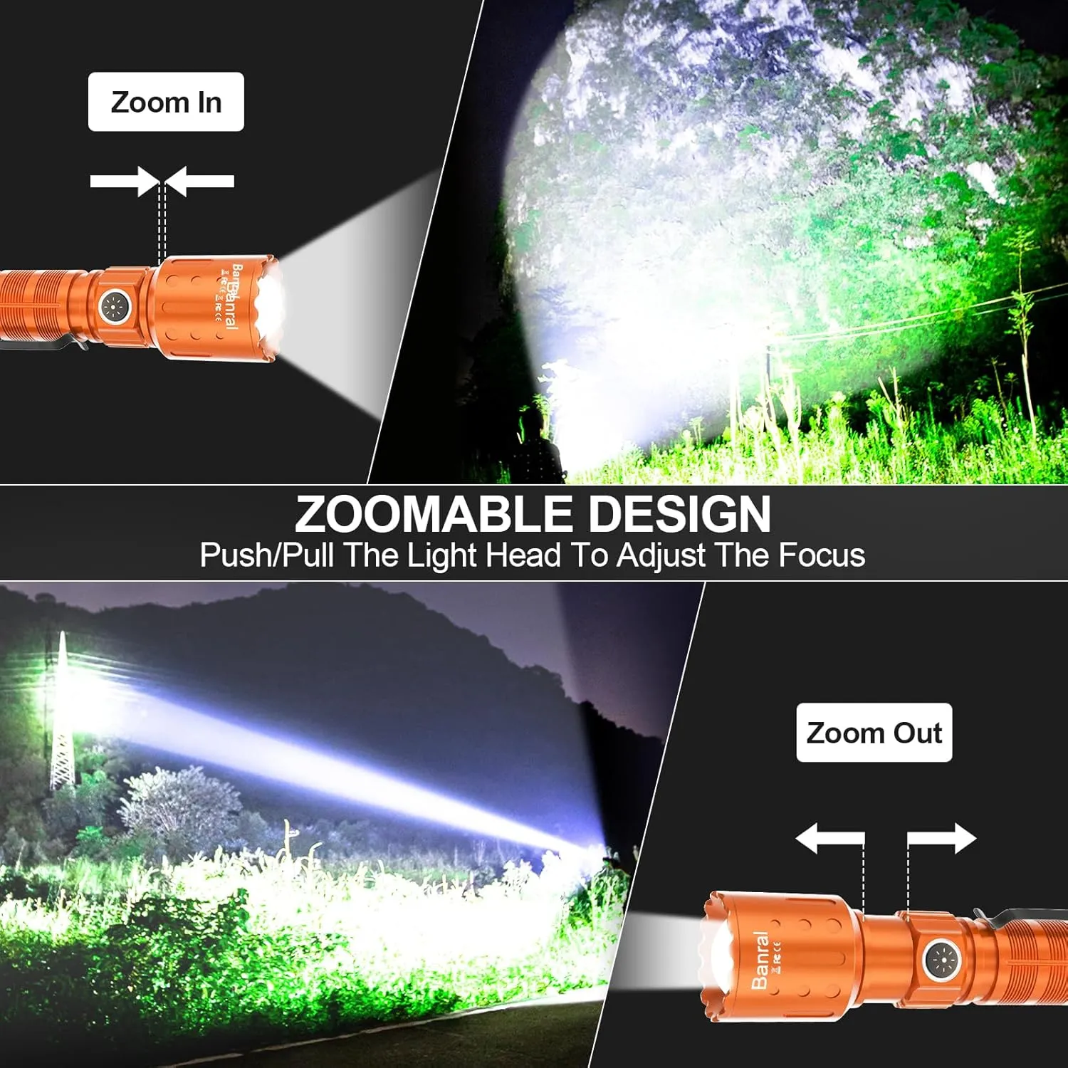Flashlights High Lumens Rechargeable, Super Bright Long Range Small Powerful Flashlight, 6 Modes LED Tactical Pocket Waterproof Flash Light for Camping (2, Black/Orange)