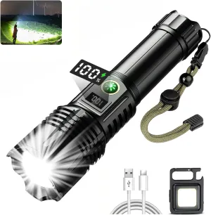Flashlights LED High Lumens Rechargeable, Heavy Duty Powerful Flashlight, Super Bright Tactical Strong Flash Light, High Power Handheld USB-C Flashlights, 5 Modes Waterproof & Zoomable for Camping