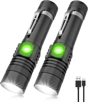 Flashlights USB Rechargeable, Tactical Led Flashlight, 4 Models, Zoomable, Waterproof, High Lumens Flashlight with Clip for Camping, Hiking and Outdoor