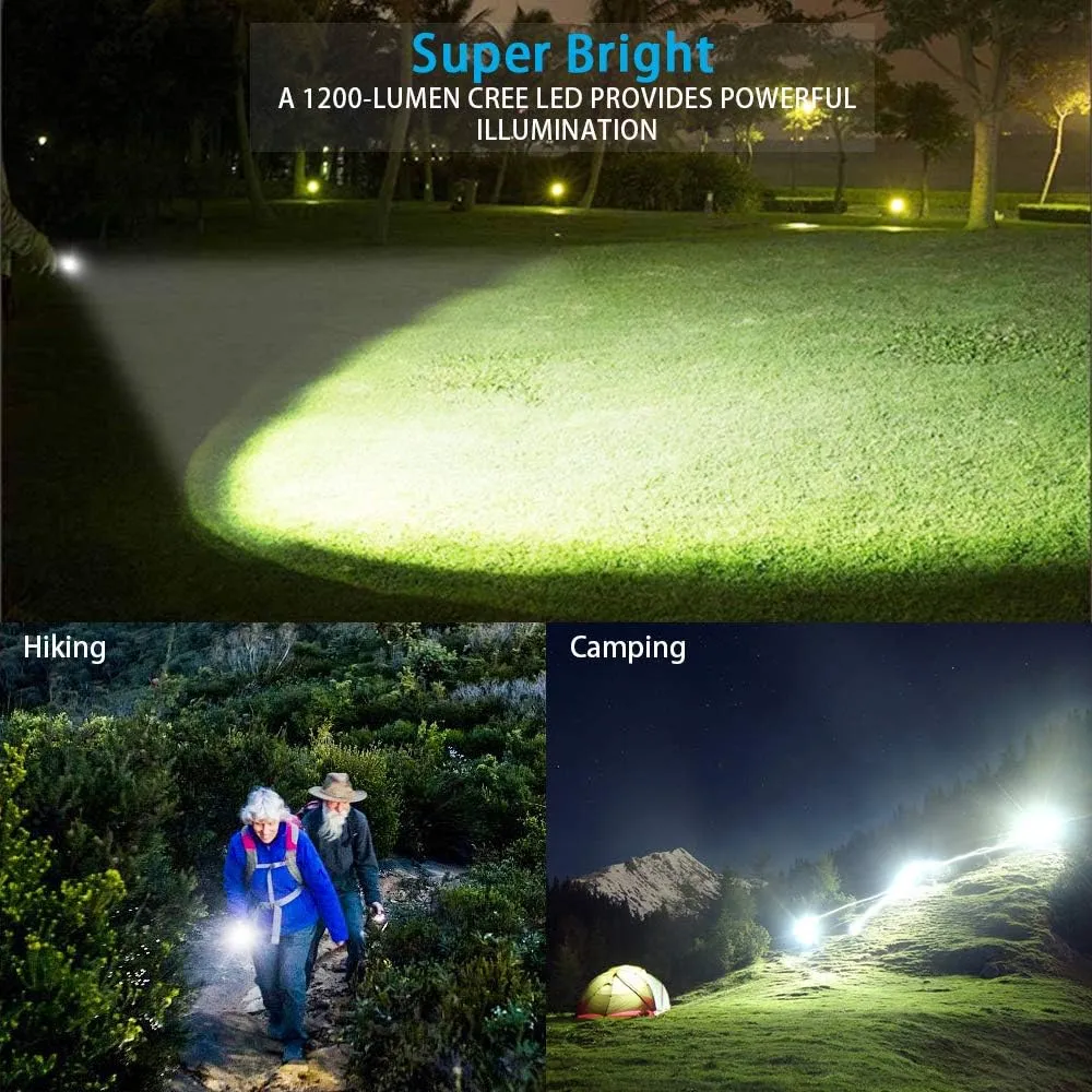 Flashlights USB Rechargeable, Tactical Led Flashlight, 4 Models, Zoomable, Waterproof, High Lumens Flashlight with Clip for Camping, Hiking and Outdoor