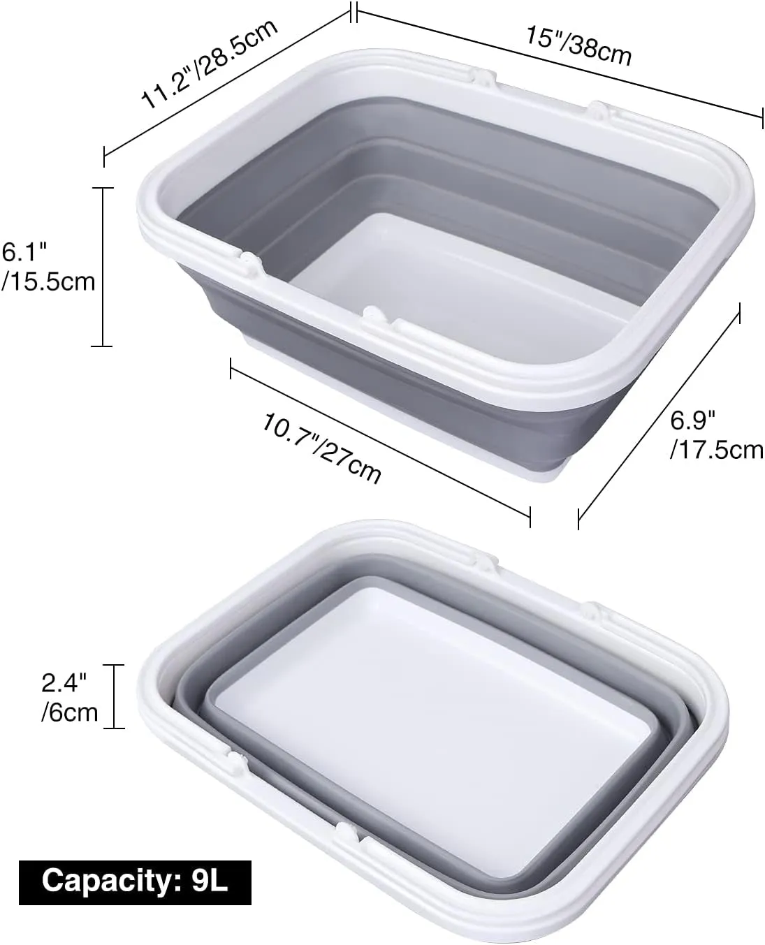 for Grey Collapsible Pack Sink, Camping with Basin 2.37Gal/9L Best deal and Wash Green Express delivery Handle 2 Hiking Portable Home, and Camping