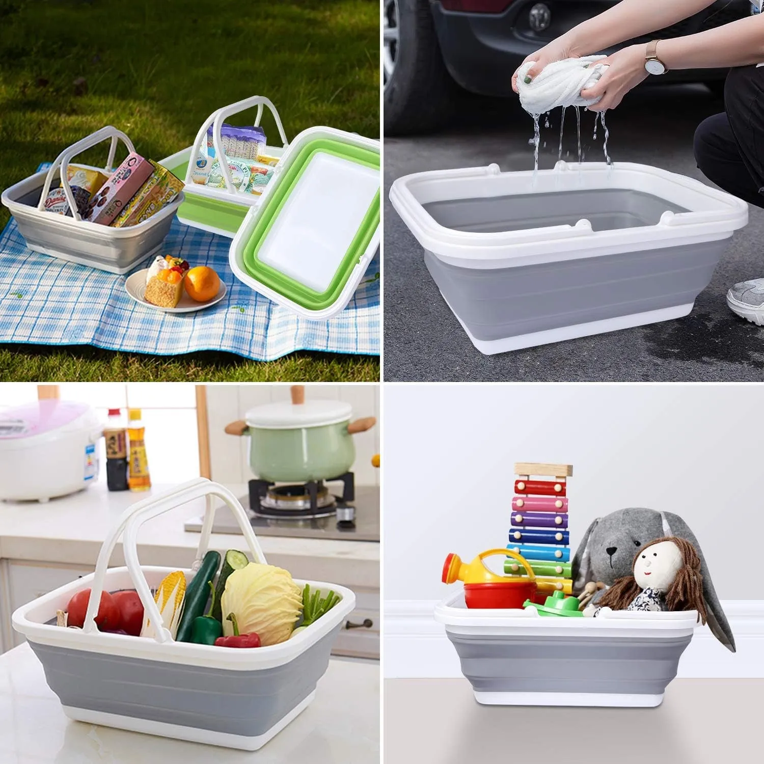 for Grey Collapsible Pack Sink, Camping with Basin 2.37Gal/9L Best deal and Wash Green Express delivery Handle 2 Hiking Portable Home, and Camping