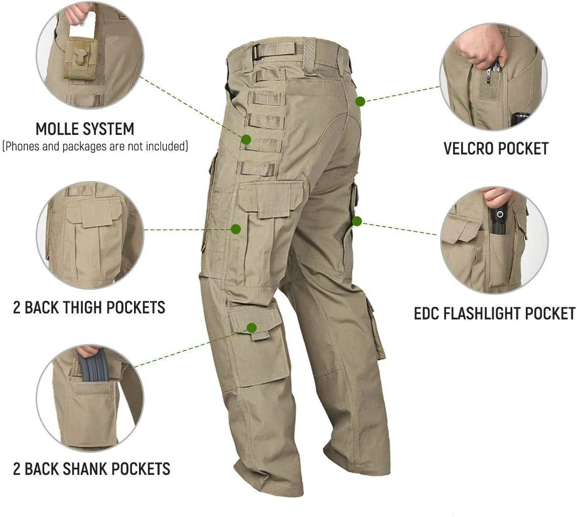 FREE SOLDIER Men's Cargo Pants,Tactical Pants for Men Stretch,Durable Ripstop EDC Work Pants for Hiking