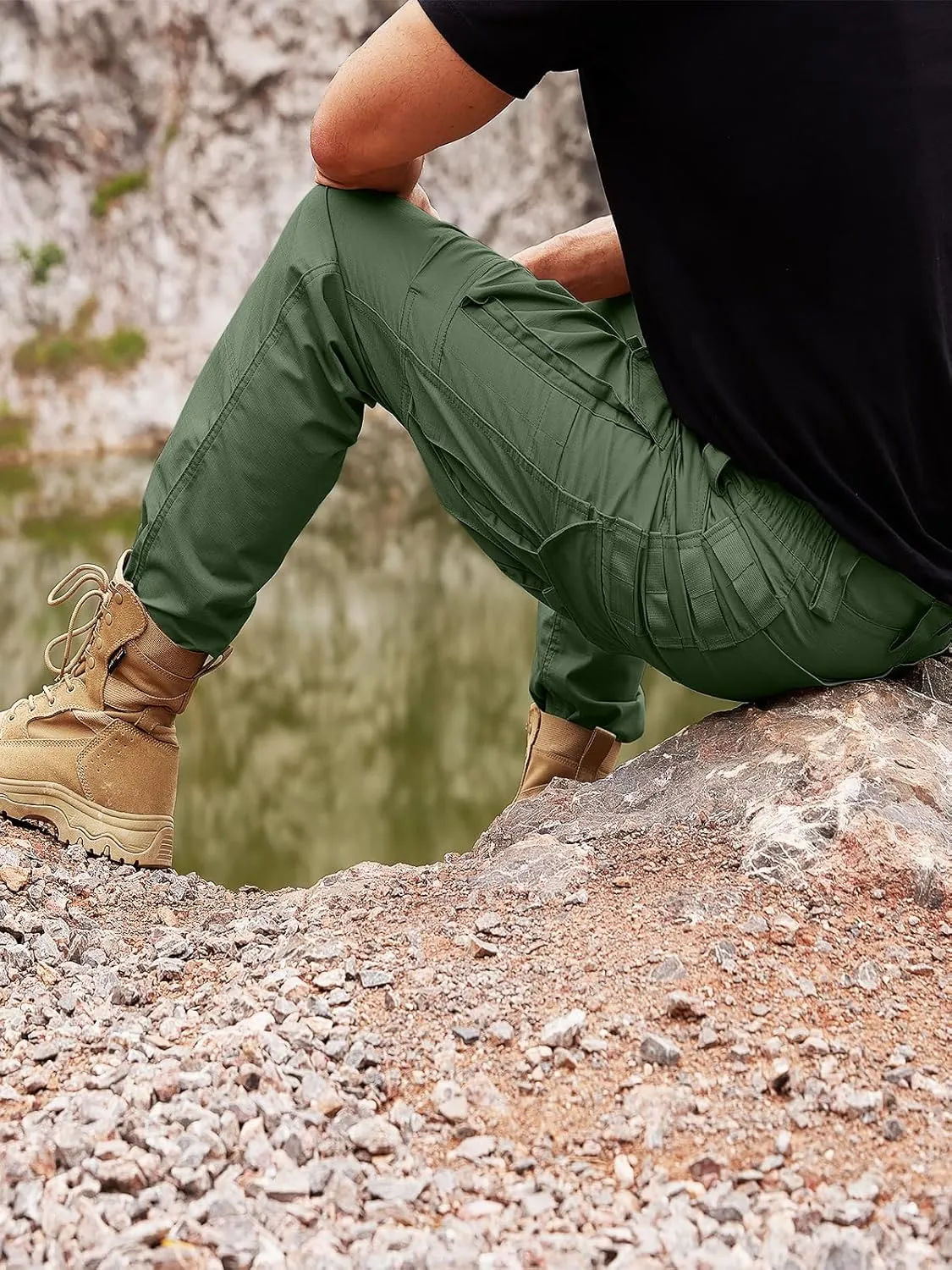 FREE SOLDIER Men's Cargo Pants,Tactical Pants for Men Stretch,Durable Ripstop EDC Work Pants for Hiking