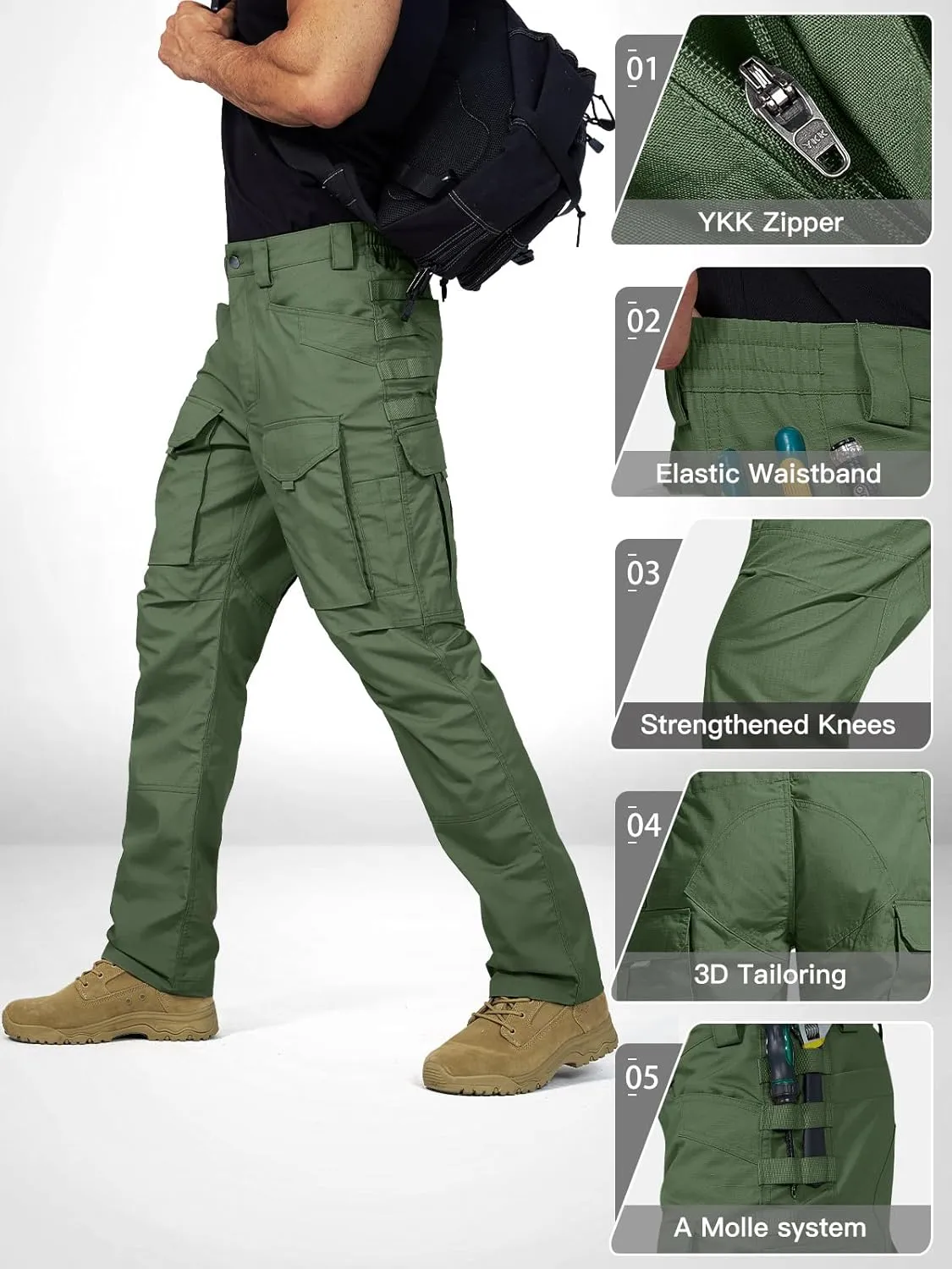FREE SOLDIER Men's Cargo Pants,Tactical Pants for Men Stretch,Durable Ripstop EDC Work Pants for Hiking