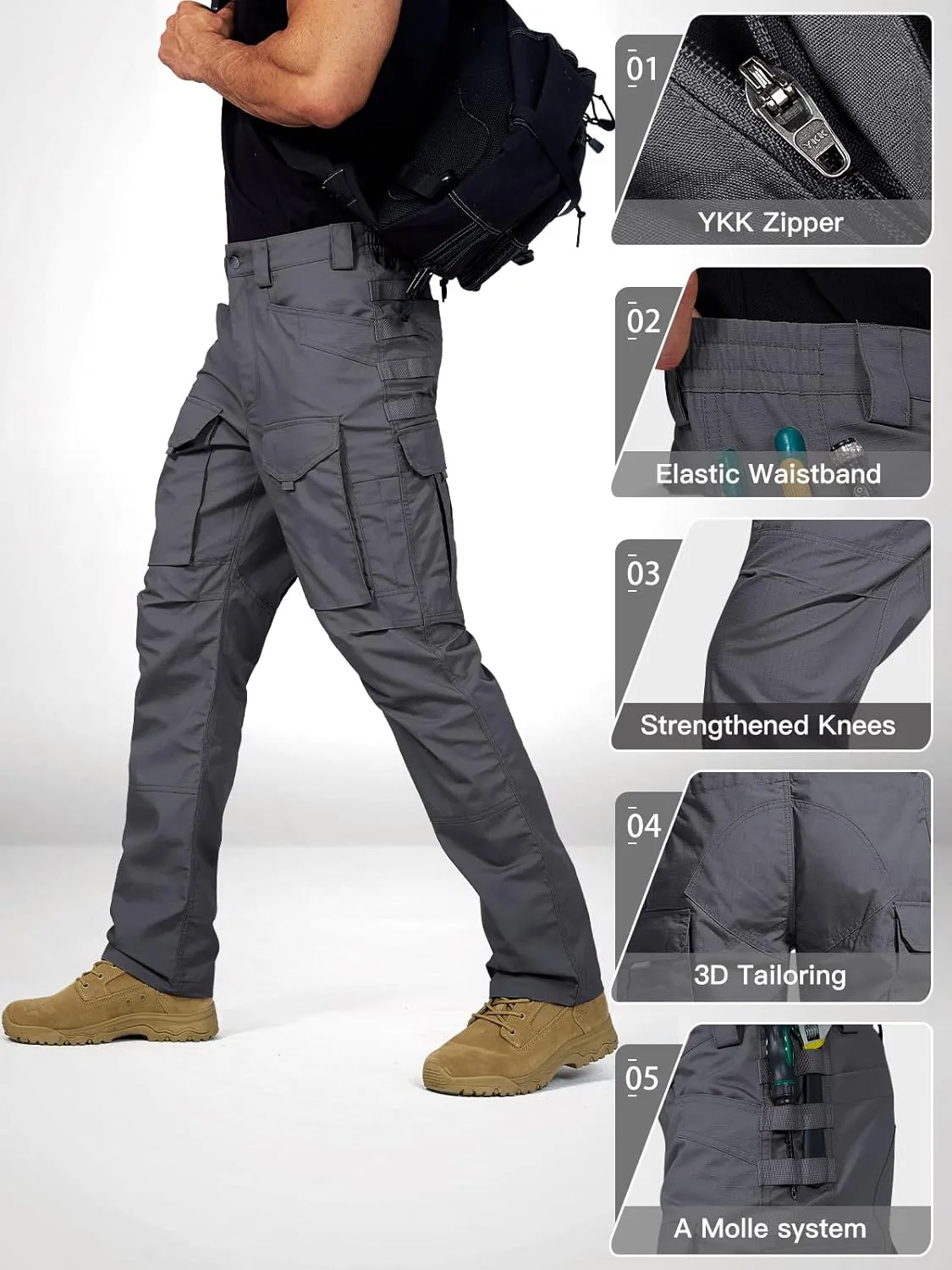 FREE SOLDIER Men's Cargo Pants,Tactical Pants for Men Stretch,Durable Ripstop EDC Work Pants for Hiking