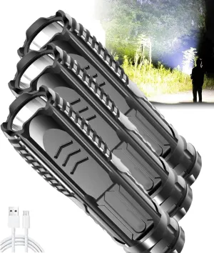 Fresh Life Flashlight,Multifunctional Rechargeable Flashlight,Handheld LED Rechargeable High Lumens Flashlight for Camping, Hiking ，Strong Light Waterproof Flash Light for Outdoor (3PCS)