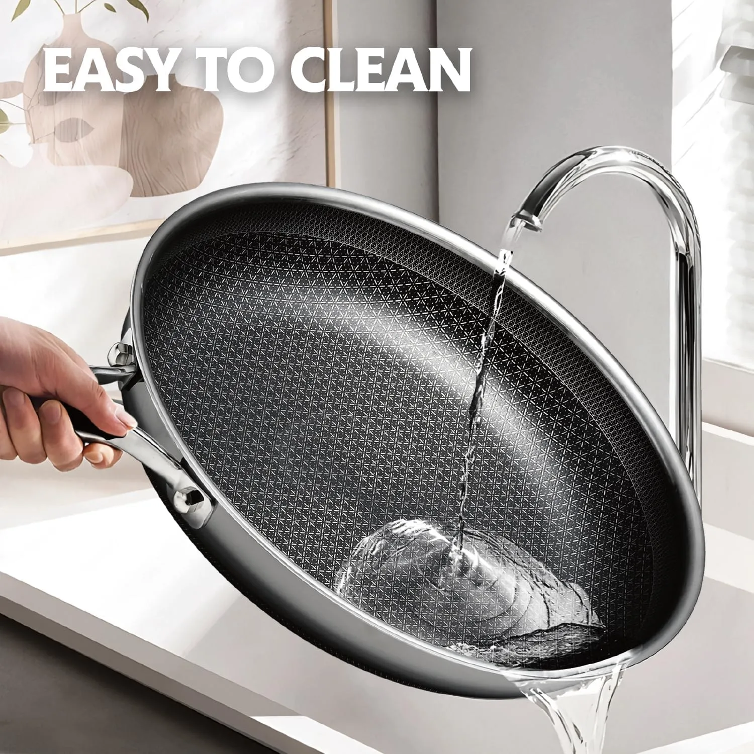 Frying Pan, 10 Inch Hybrid Non Stick Stainless Steel Skillets, Dishwasher Induction Oven Broiler Safe, Non Toxic Chef's Pan, PFOA Free Cookware