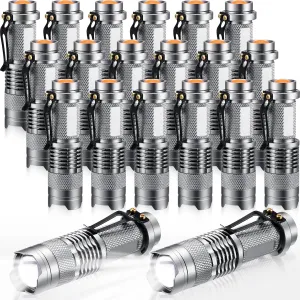 Fumete 20 Pieces LED Flashlight Mini 3 Mode Tactical Torch Small Water Resistant Pocket Flash Light Adjustable Focus Light Pen for Men, Father, Indoor Outdoor Hiking(Silver)