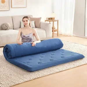Futon Mattress Japanese Floor Topper, 4" Memory Foam Foldable Futon Pad, Portable Roll Up Sleeping Mat for Camping, Easy to Store with Dust Cover, Twin