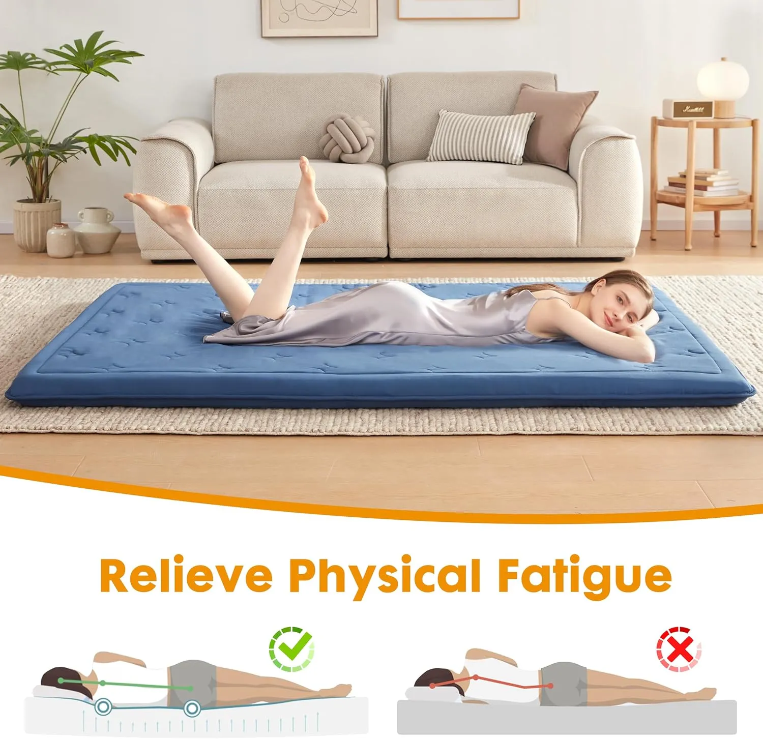 Futon Mattress Japanese Floor Topper, 4" Memory Foam Foldable Futon Pad, Portable Roll Up Sleeping Mat for Camping, Easy to Store with Dust Cover, Twin
