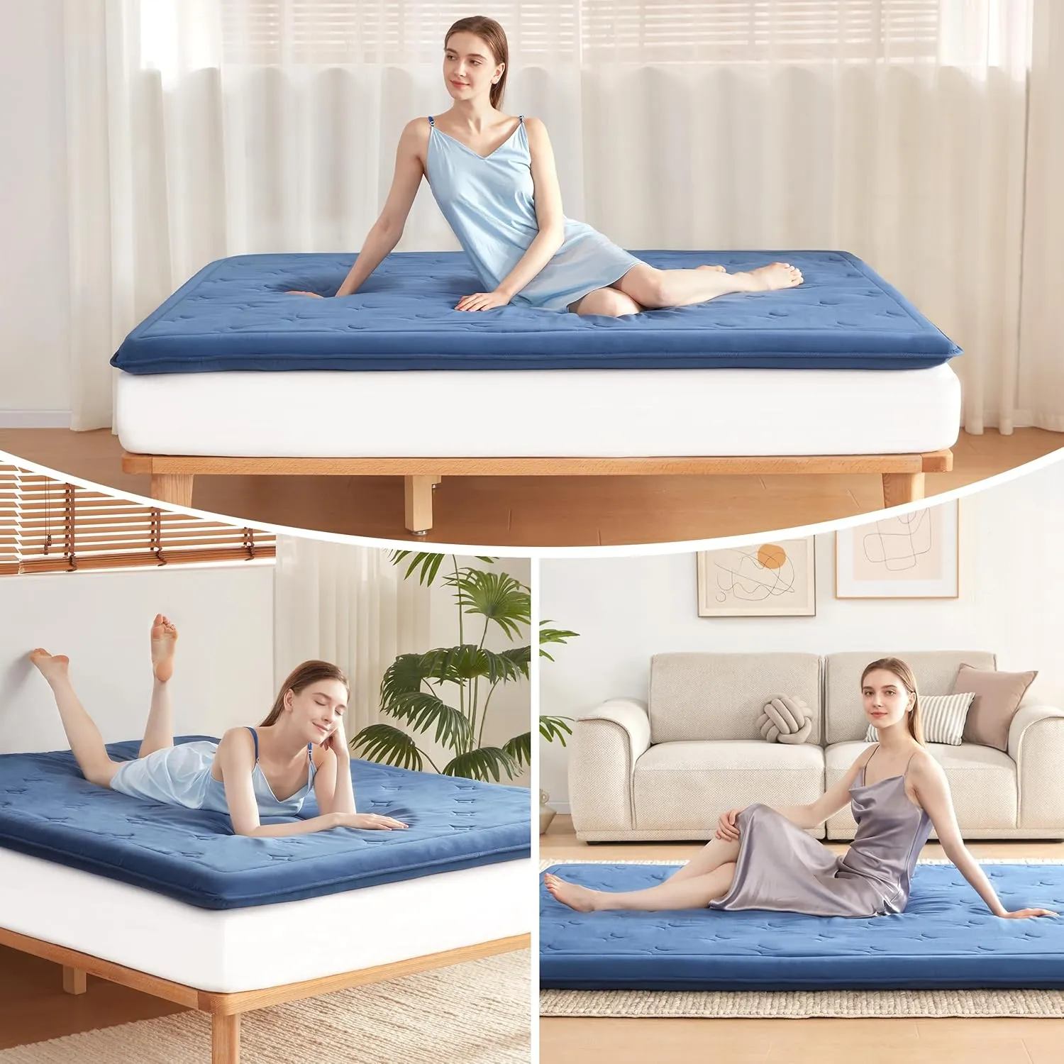 Futon Mattress Japanese Floor Topper, 4" Memory Foam Foldable Futon Pad, Portable Roll Up Sleeping Mat for Camping, Easy to Store with Dust Cover, Twin