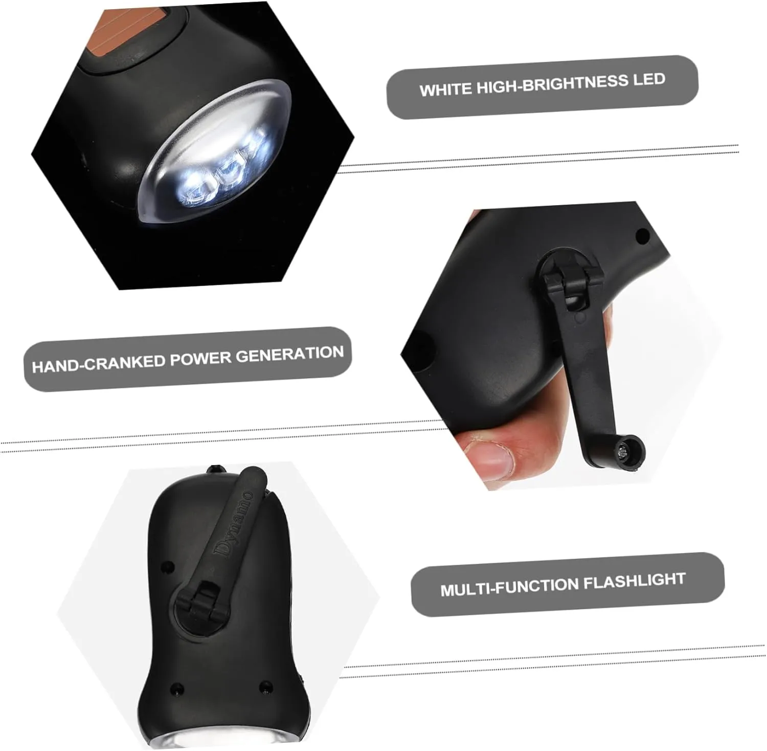 Gadpiparty 2pcs Hand Crank Solar Powered Emergency Flashlight Ergonomic Led Outdoor Light Three Bright Beads for Camping Home Office and Car Use and