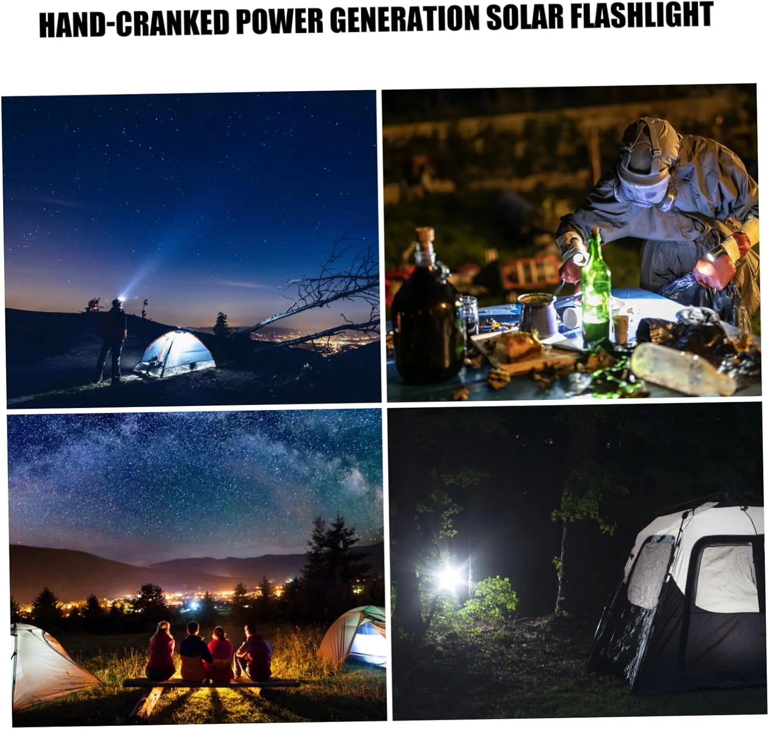 Gadpiparty 2pcs Hand Crank Solar Powered Emergency Flashlight Ergonomic Led Outdoor Light Three Bright Beads for Camping Home Office and Car Use and