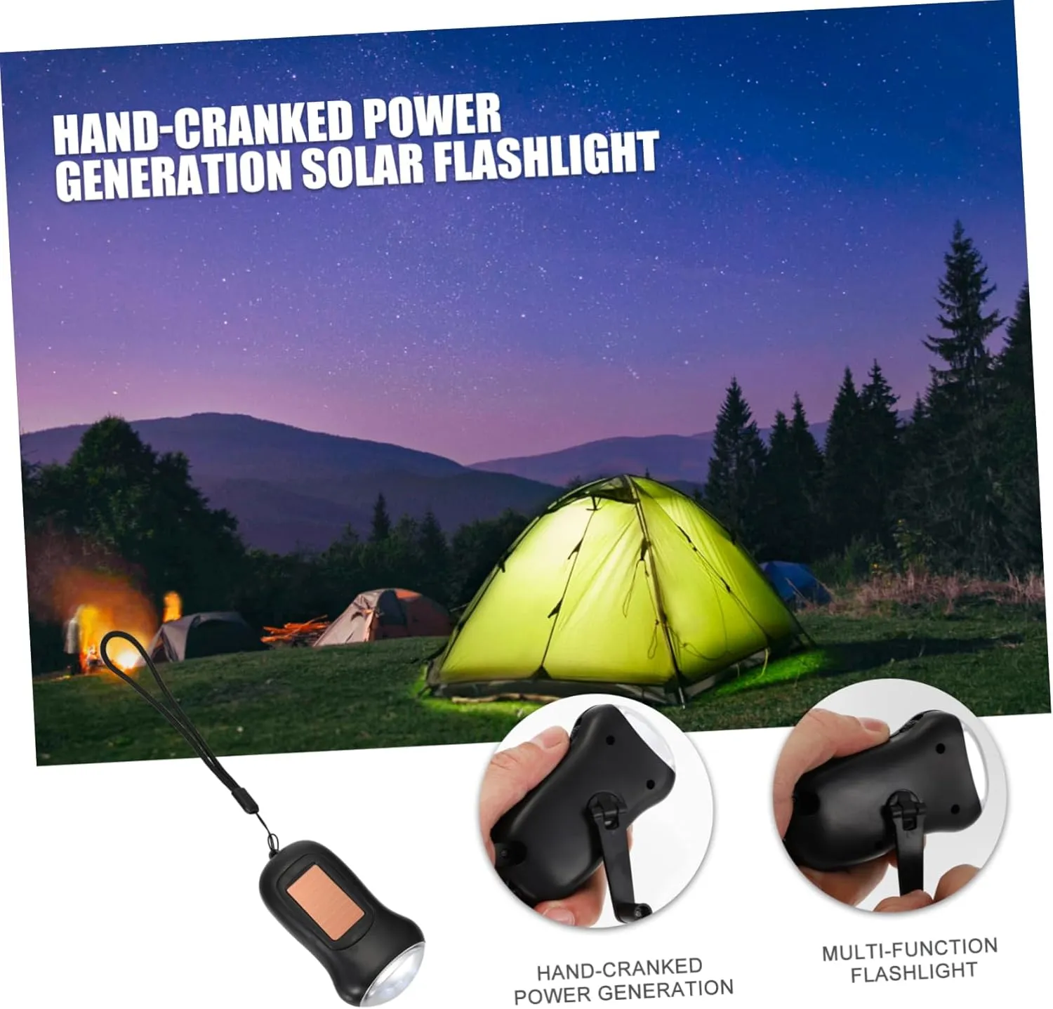Gadpiparty 2pcs Hand Crank Solar Powered Emergency Flashlight Ergonomic Led Outdoor Light Three Bright Beads for Camping Home Office and Car Use and