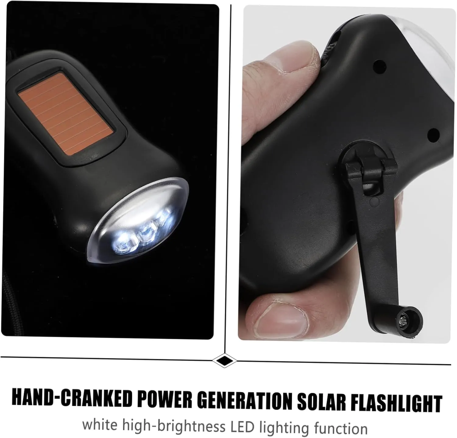 Gadpiparty 2pcs Hand Crank Solar Powered Emergency Flashlight Ergonomic Led Outdoor Light Three Bright Beads for Camping Home Office and Car Use and
