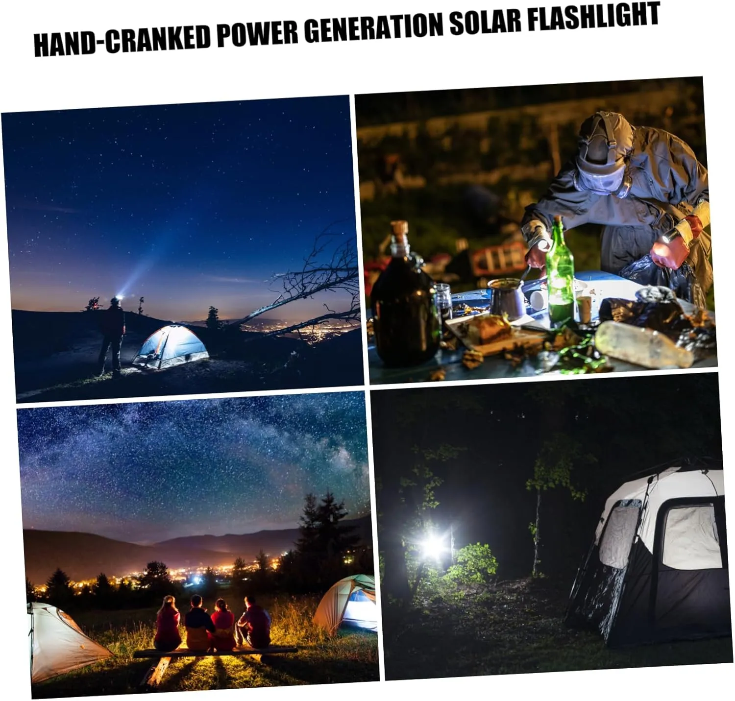 Gadpiparty 2pcs Hand Crank Solar Powered Led Flashlight Portable Torch Light for Camping Emergency Outdoor Use -Lost Strap of Light Per of Crank