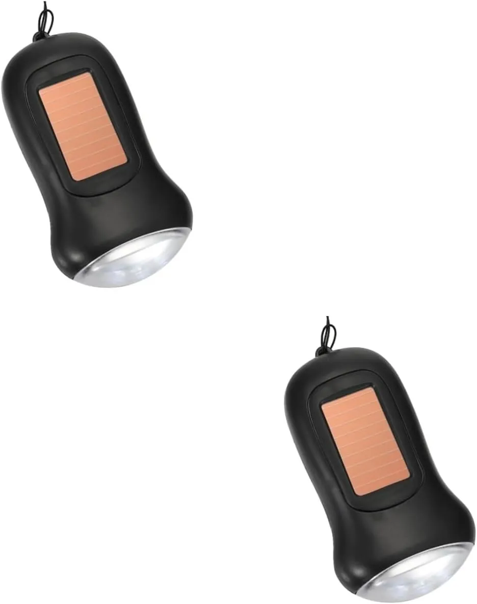 Gadpiparty 2pcs Hand Crank Solar Powered Led Flashlight Portable Torch Light for Camping Emergency Outdoor Use -Lost Strap of Light Per of Crank