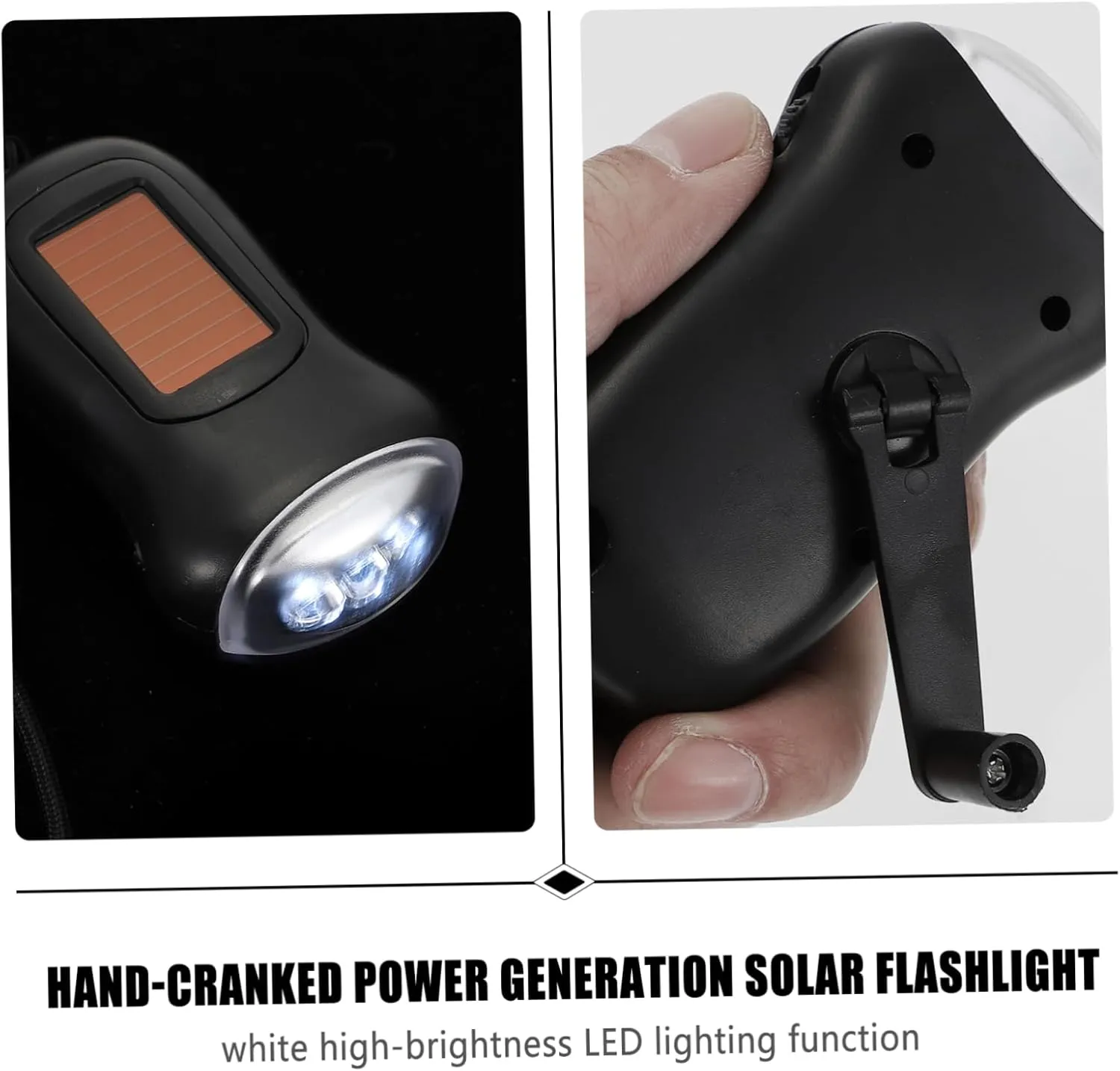 Gadpiparty 2pcs Hand Crank Solar Powered Led Flashlight Portable Torch Light for Camping Emergency Outdoor Use -Lost Strap of Light Per of Crank