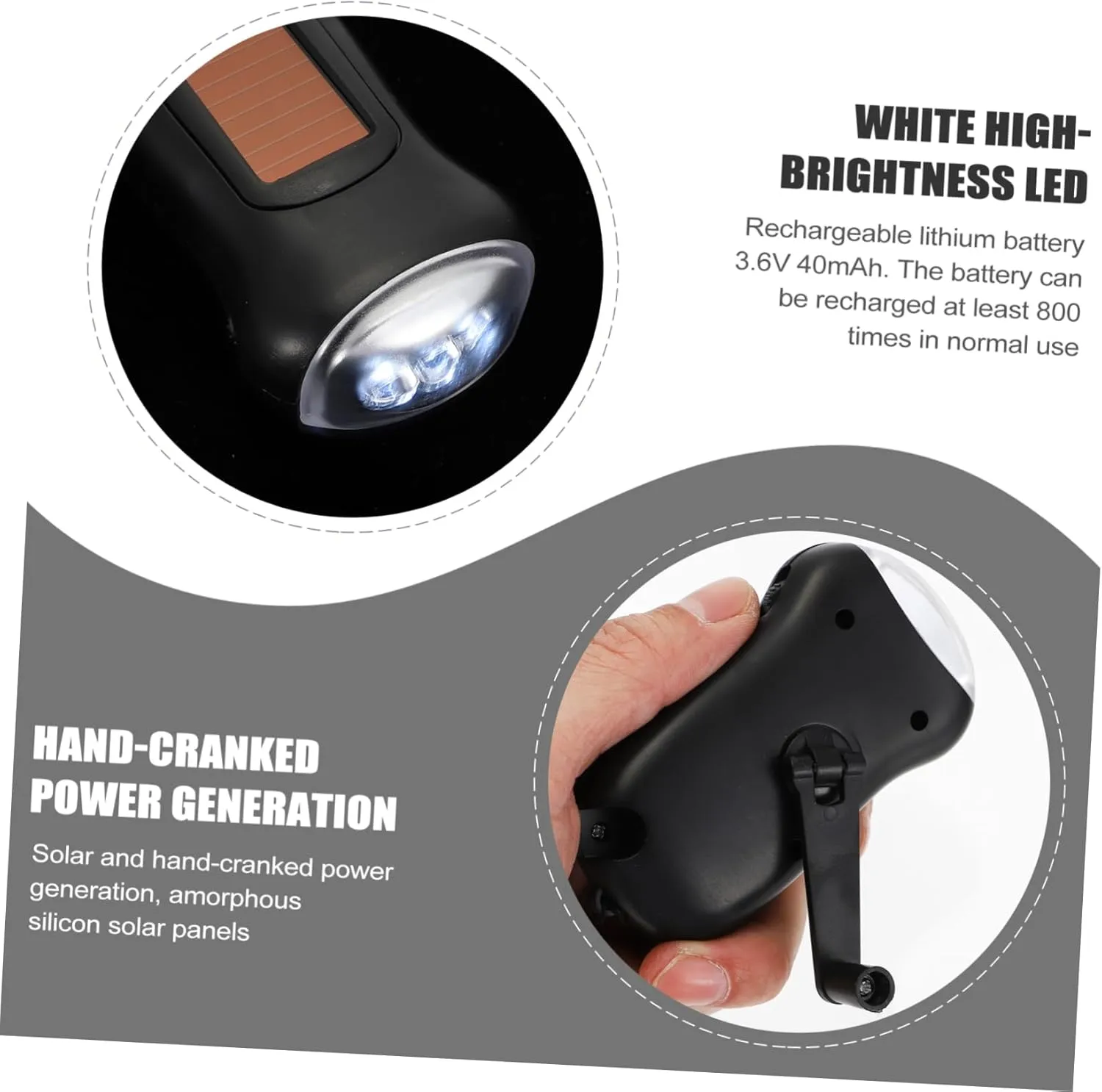 Gadpiparty 2pcs Hand Crank Solar Powered Led Flashlight Portable Torch Light for Camping Emergency Outdoor Use -Lost Strap of Light Per of Crank