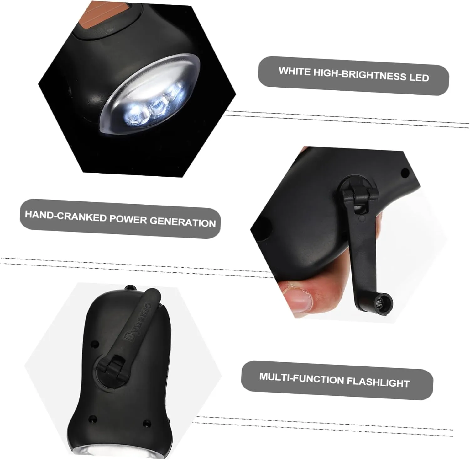 Gadpiparty 2pcs Hand Crank Solar Powered Led Flashlight Portable Torch Light for Camping Emergency Outdoor Use -Lost Strap of Light Per of Crank