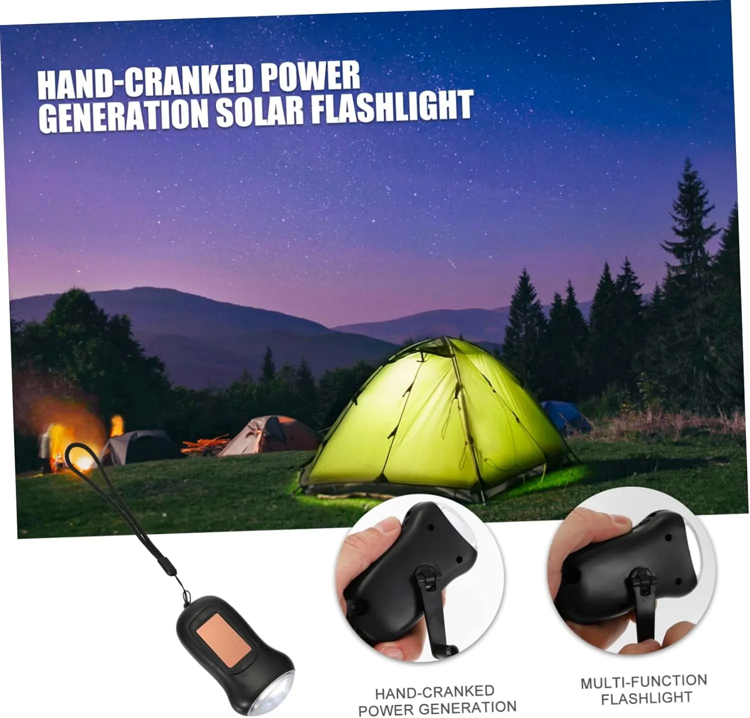 Gadpiparty 2pcs Hand Crank Solar Powered Led Flashlight Portable Torch Light for Camping Emergency Outdoor Use -Lost Strap of Light Per of Crank