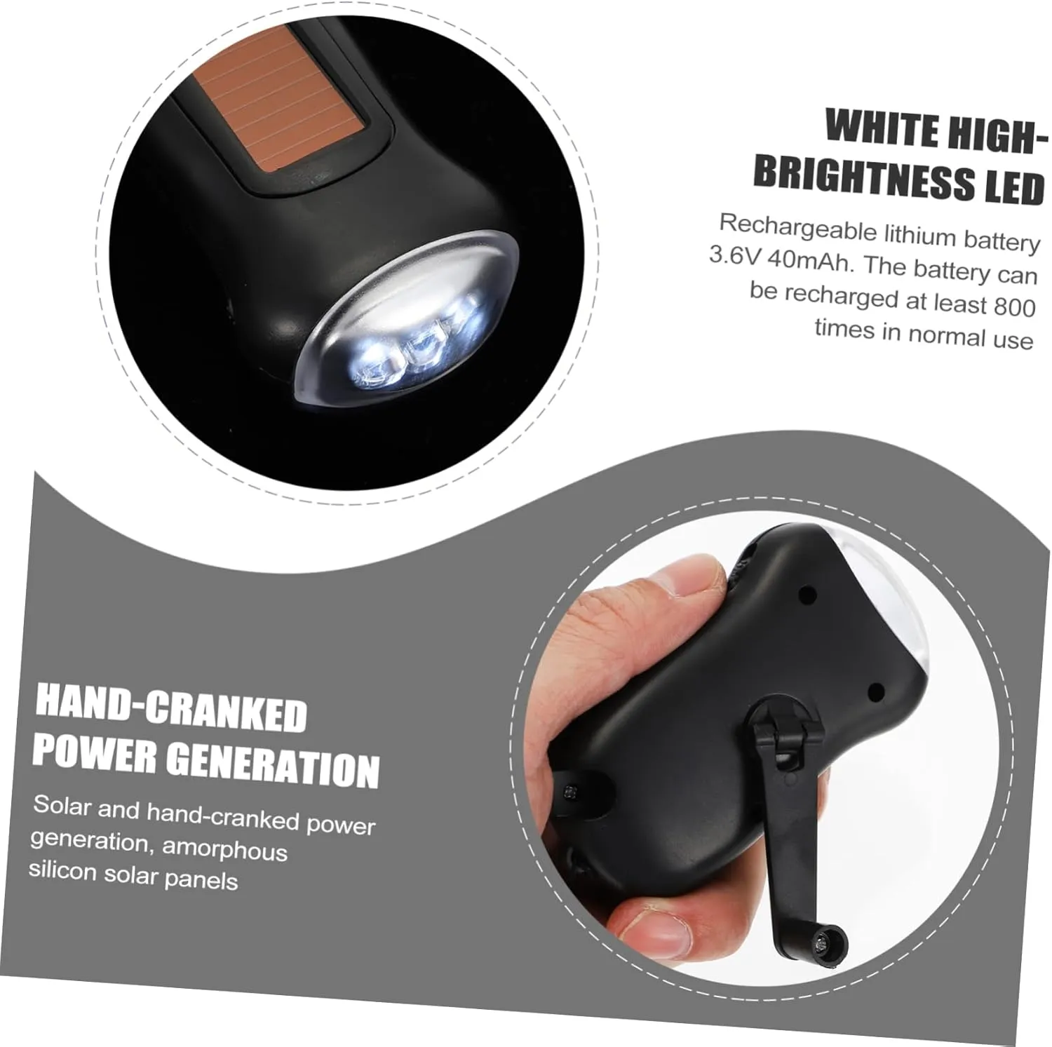 Gadpiparty 3pcs Rechargeable Hand Crank Flashlight Solar Power Portable Led Light for Camping and Hiking Compact Emergency Tool -Lost Strap Bright Light Beads for -Distance Illumination