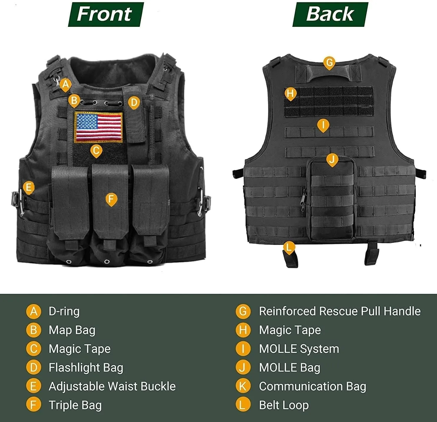 GALAXYLENSE U.S Universal Police Airsoft Hunting Paintball Tactical Gear Vest Protection Light Weight Heavy Duty Breathable