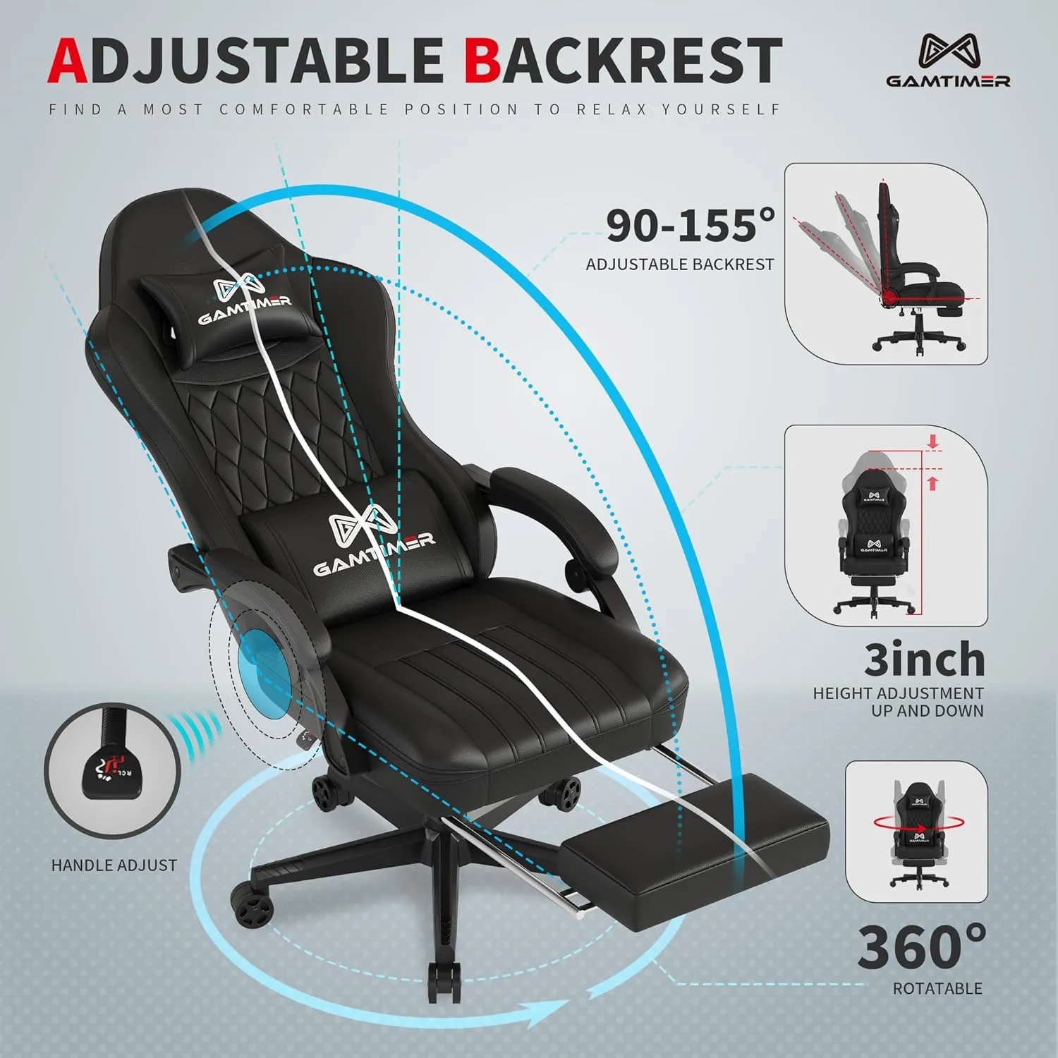 Gaming Chair with Footrest, Ergonomic Computer Chair, PU Breathable Material with Headrest and Lumbar Support, Suitable for Silla Gamer and Adults (Black)
