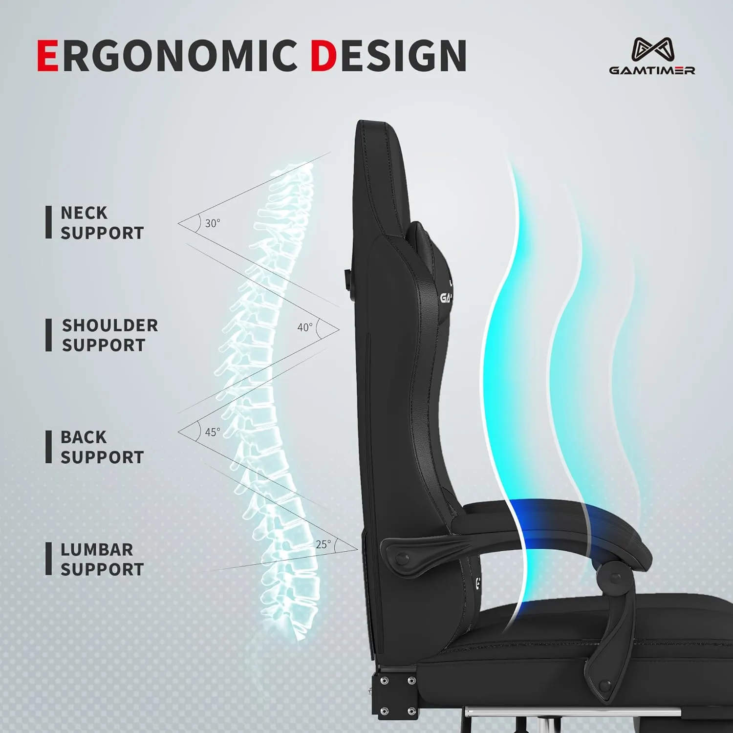 Gaming Chair with Footrest, Ergonomic Computer Chair, PU Breathable Material with Headrest and Lumbar Support, Suitable for Silla Gamer and Adults (Black)
