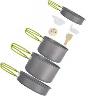 GANAZONO 1set Portable Nonstick Camping Cooking Pan Frying Pan Bowls More for Hiking Fishing and Outdoor Picnics Convenient Mesh Storage Bag Included Black