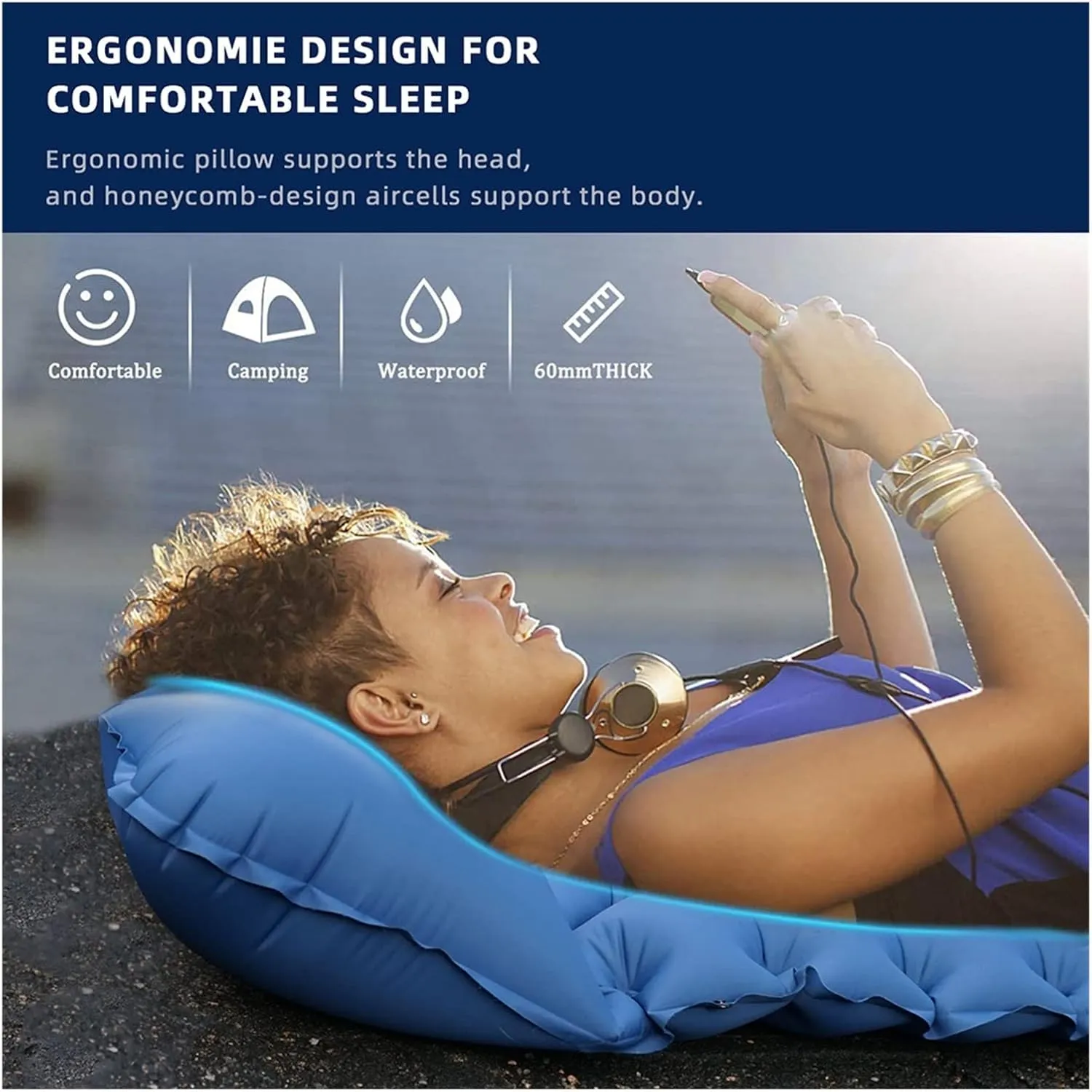GaRcan Camping Sleeping Mat, Outdoor Super Light Sleeping Mat, Inflatable Sleeping Air Cushion with Built-in Pump (D)