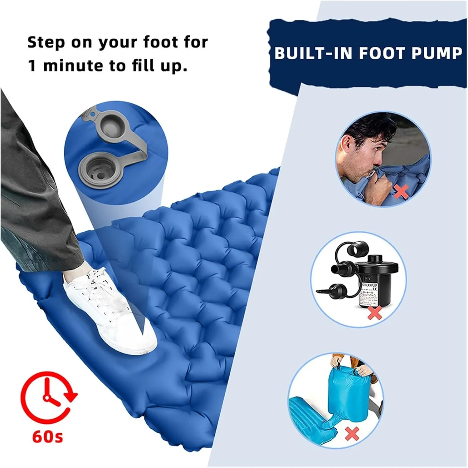 GaRcan Camping Sleeping Mat, Outdoor Super Light Sleeping Mat, Inflatable Sleeping Air Cushion with Built-in Pump (D)
