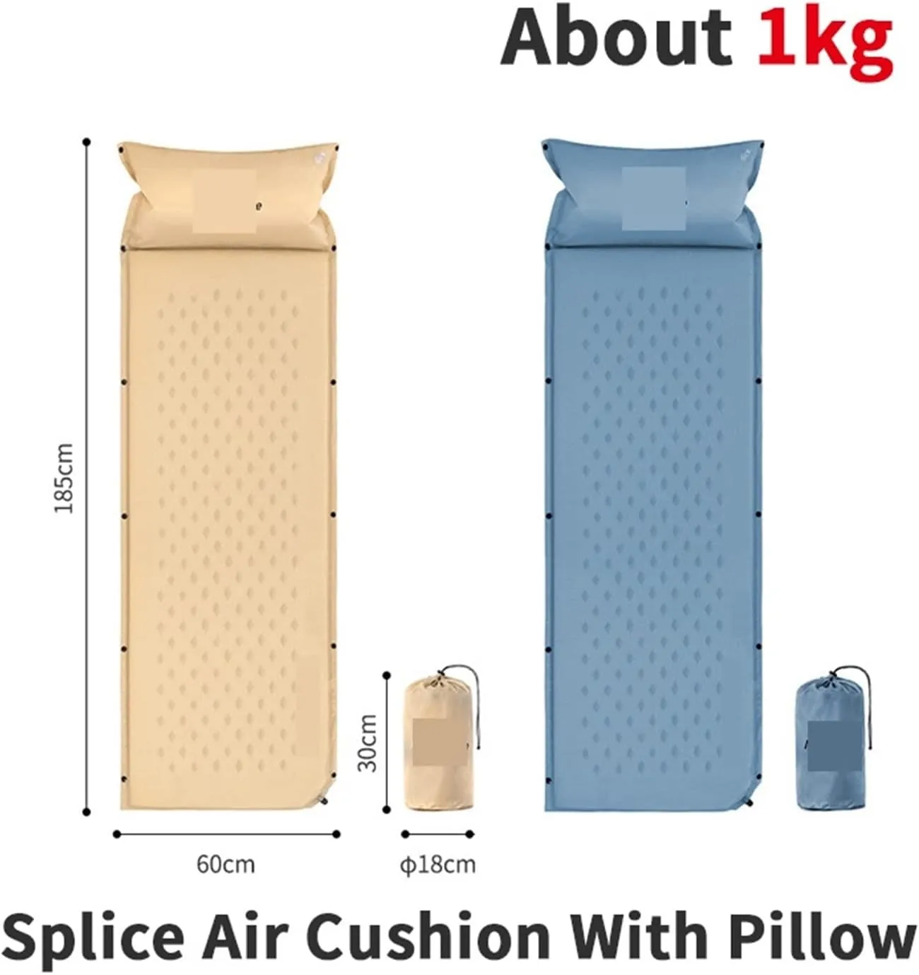 GaRcan Outdoor Sleeping Mat with Pillow Inflatable Tent Sleeping Pad Camping Foldable Portable Splicing Picnic Sleeping Mat (Light Khaki)