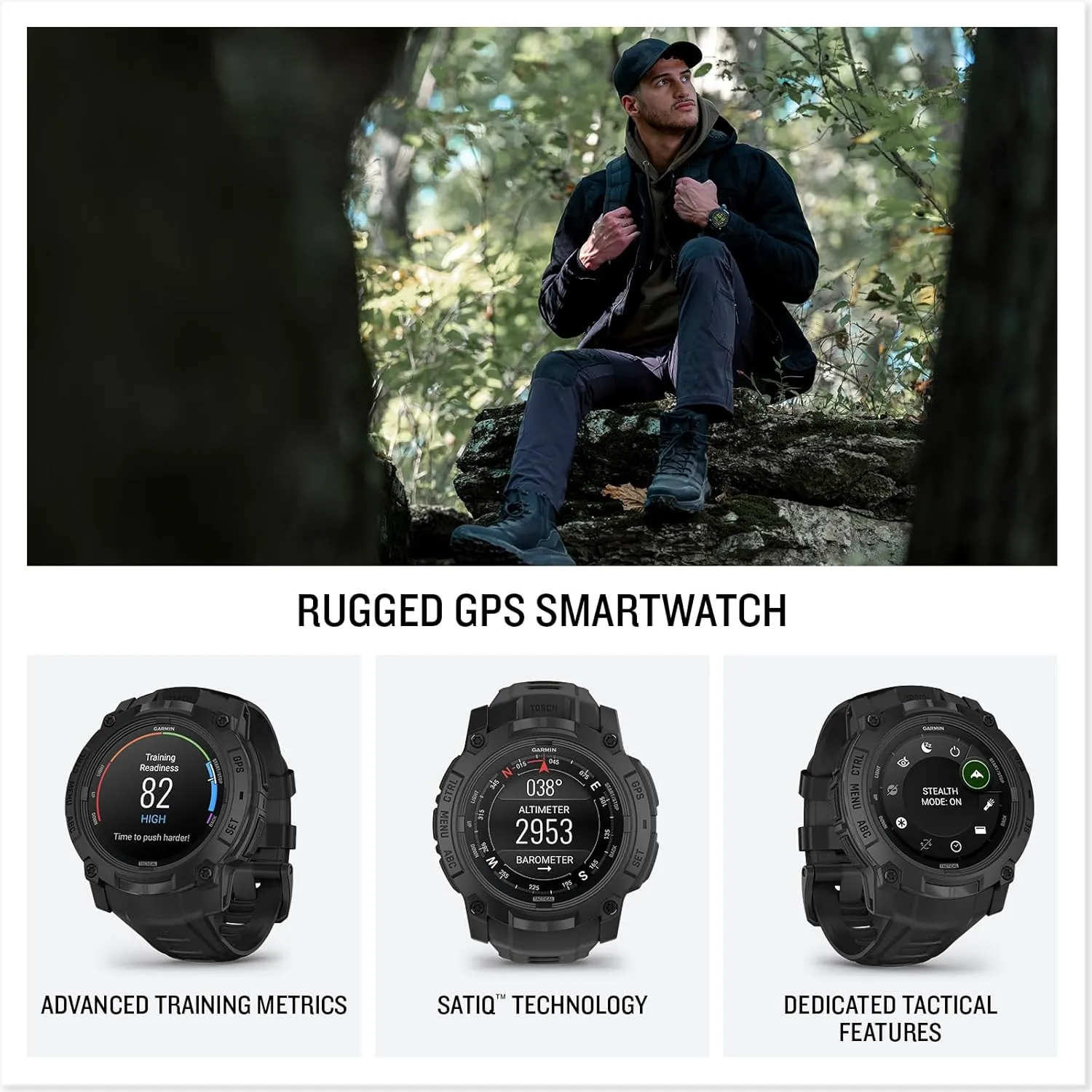 Garmin Instinct® 3 Tactical Edition, 50mm, AMOLED Display, Rugged Outdoor GPS Smartwatch