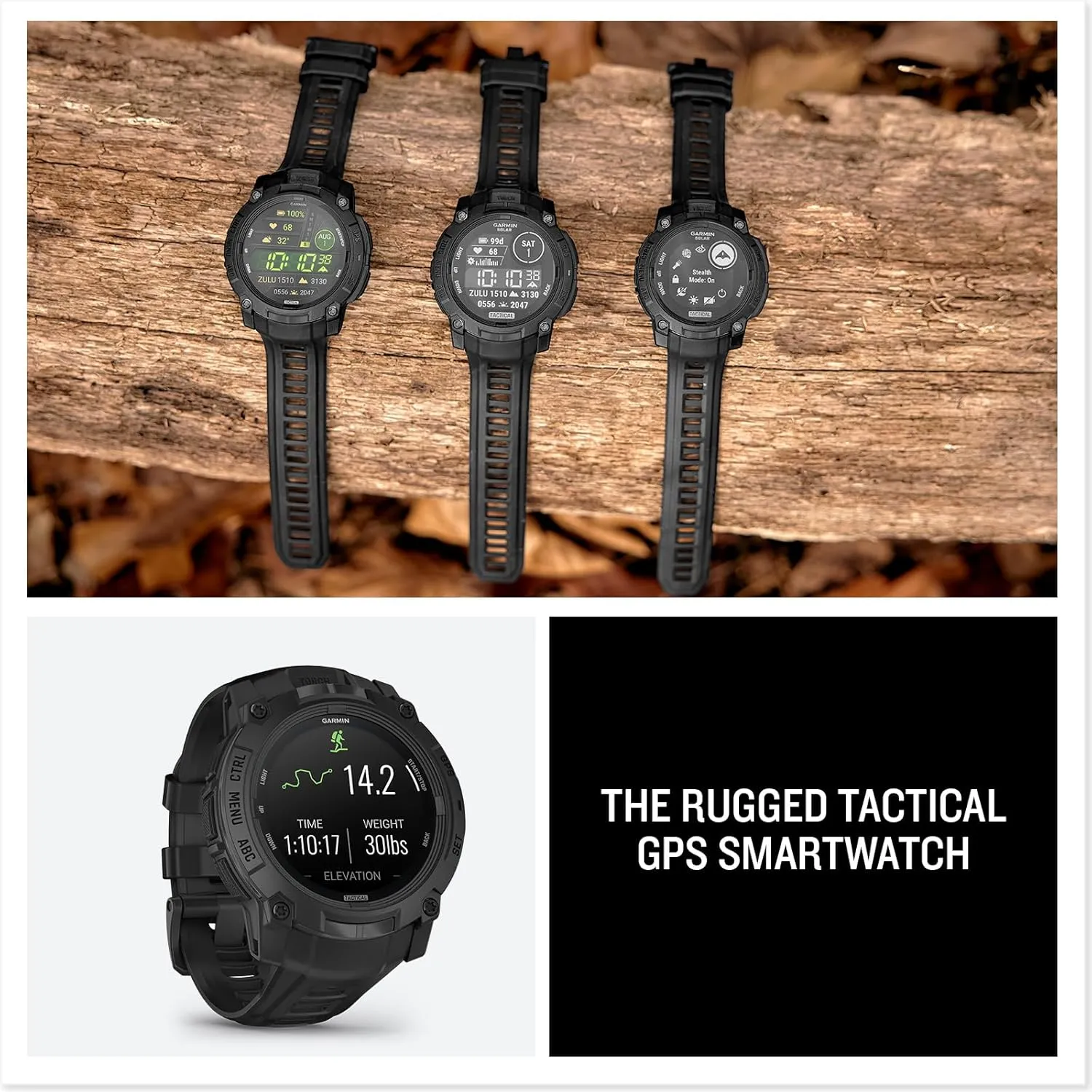 Garmin Instinct® 3 Tactical Edition, 50mm, AMOLED Display, Rugged Outdoor GPS Smartwatch