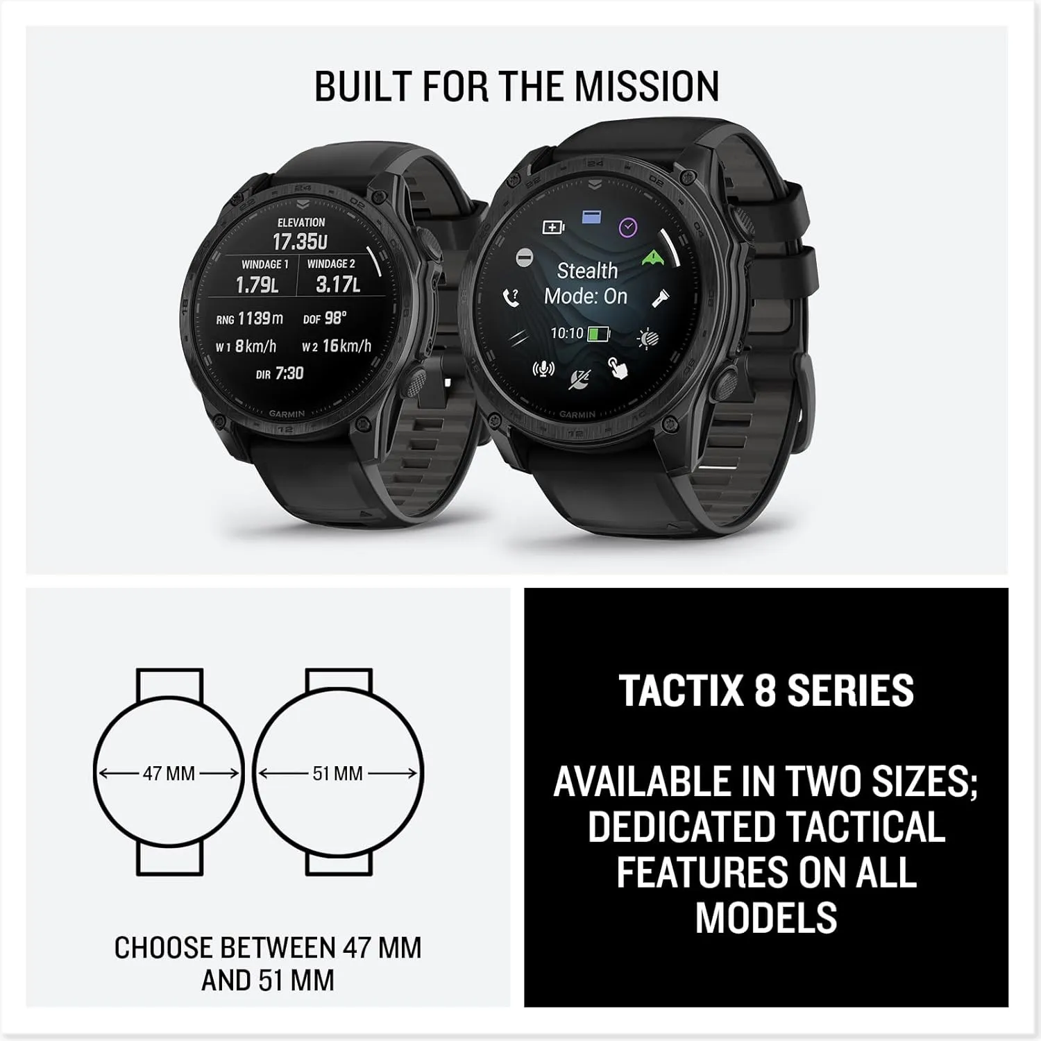 Garmin tactix® 8 51mm, AMOLED Display, Premium Tactical GPS Smartwatch, Includes Applied Ballistics Ultralight™ Solver