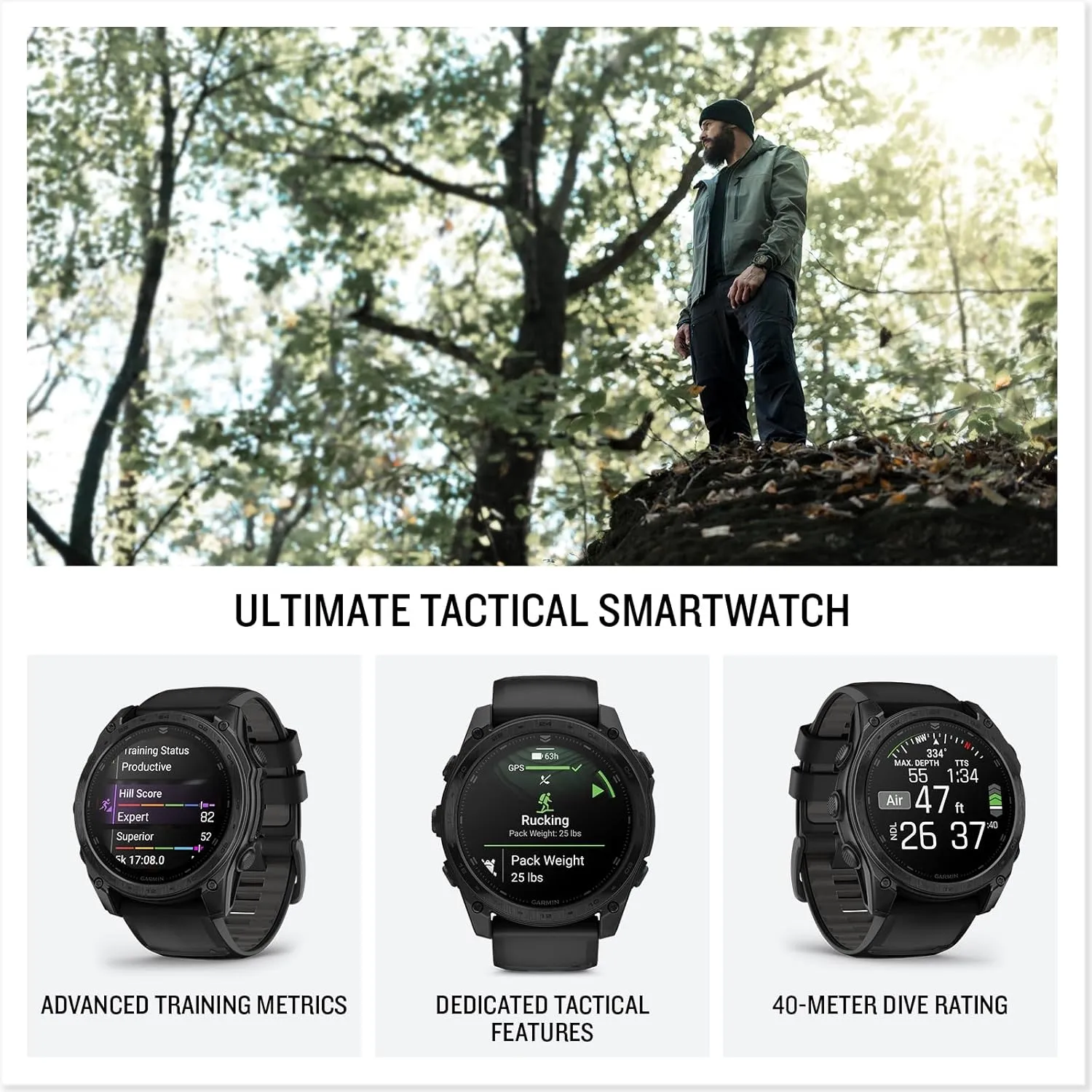 Garmin tactix® 8 51mm, AMOLED Display, Premium Tactical GPS Smartwatch, Includes Applied Ballistics Ultralight™ Solver