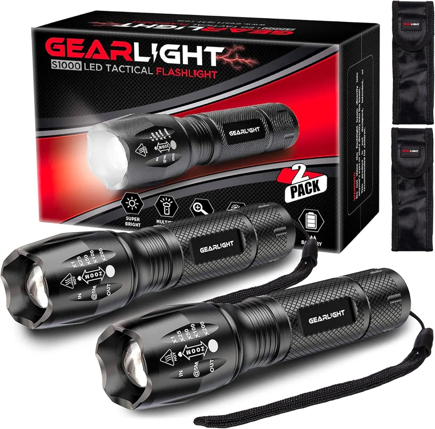 GearLight LED Flashlights - Mini Camping Flashlights with High Lumens, 5 Modes, Zoomable Beam - Powerful, Bright, and Versatile Tactical Flash Light for Outdoor and Home Use