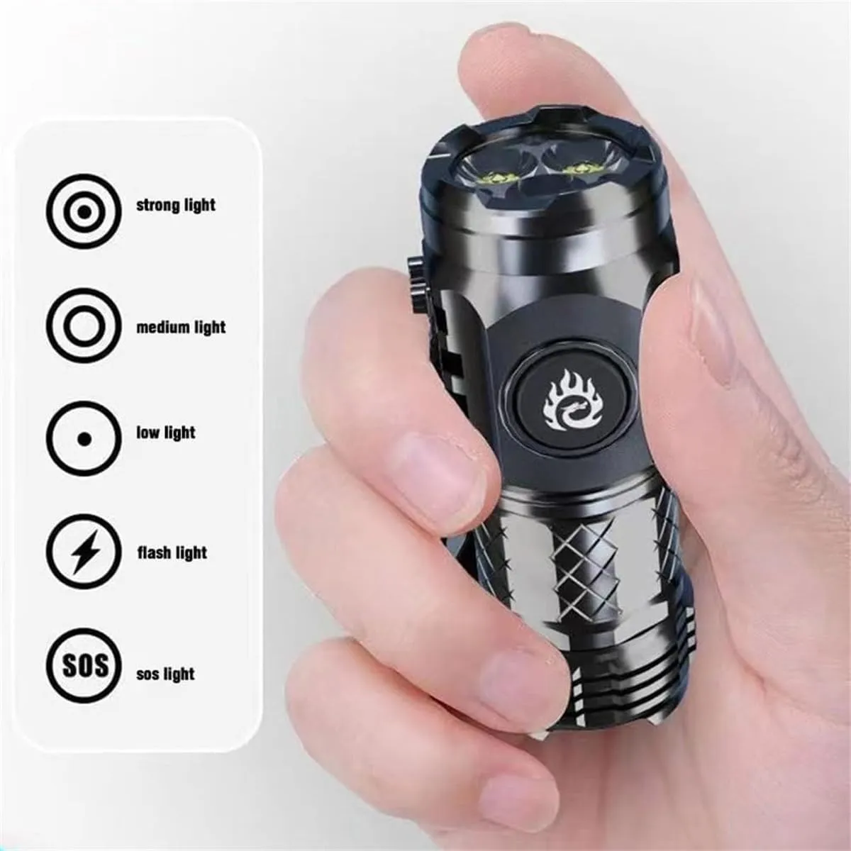 German Three-Eyed Monster Mini Flash Super Power Flashlight, 5 Modes IPX7 Waterproof Flashlight，Rechargeable High LumensHigh Power Led Flashlights with Zoomable (Silver)