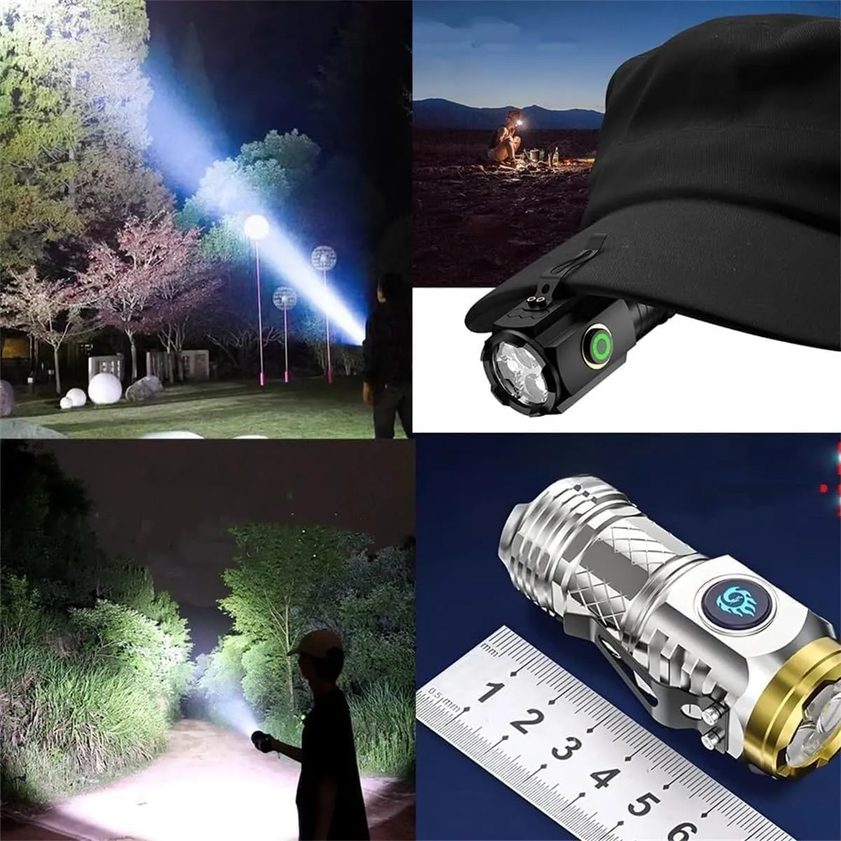 German Three-Eyed Monster Mini Flash Super Power Flashlight, 5 Modes IPX7 Waterproof Flashlight，Rechargeable High LumensHigh Power Led Flashlights with Zoomable (Silver)
