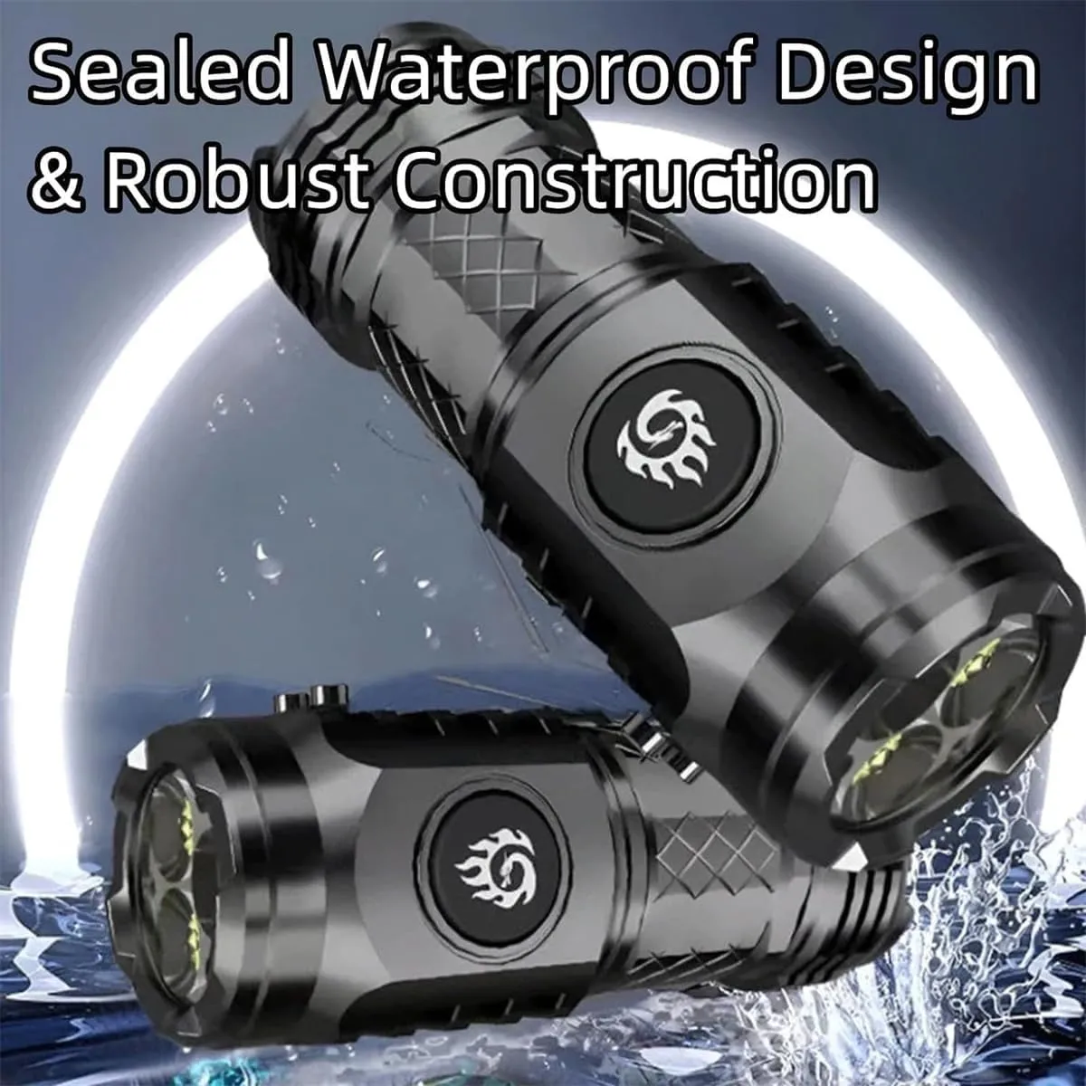 German Three-Eyed Monster Mini Flash Super Power Flashlight, 5 Modes IPX7 Waterproof Flashlight，Rechargeable High LumensHigh Power Led Flashlights with Zoomable (Silver)
