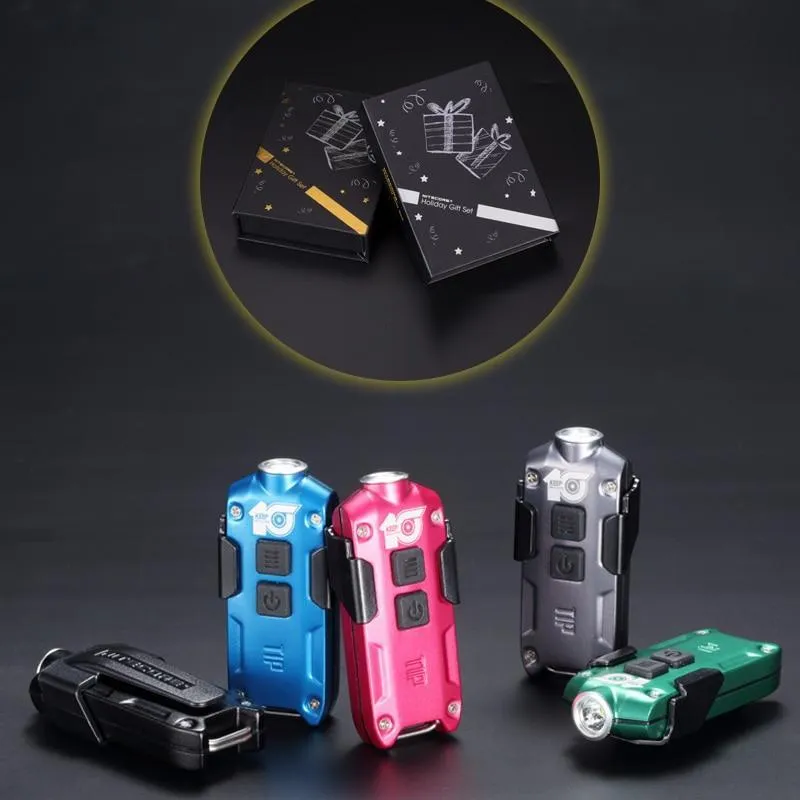 Gift Set TIP Metal Micro USB Rechargeable Key Button Light   Clip mini EDC small Flashlight
