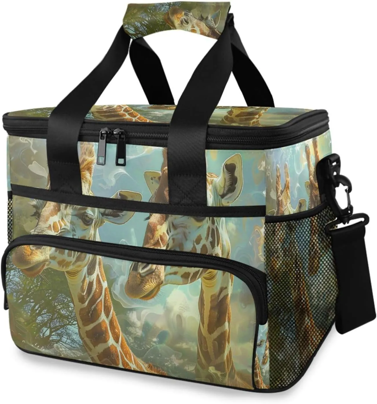 Giraffes 3D Animal Cooler Bag Insulated Cooler Soft Sided Cooler 24 Can Portable Picnic Bag Large Leakproof Lunch Bag Box for Beach Grocery Camping Travel Car Men Women