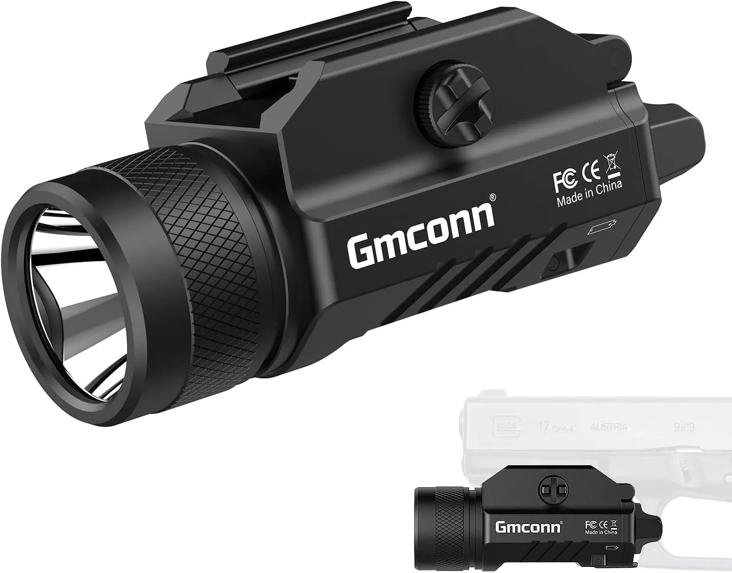 Gmconn 1250 Lumen Tactical Flashlight Pistol Light Rail Mounted LED Gun Light Strobe Weaponlight for Glock Pistol and Picatinny MIL-STD-1913